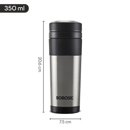 Borosil Hydra Travel Mate Thermal Vacuum Insulated Bottle 350ml Stainless Steel