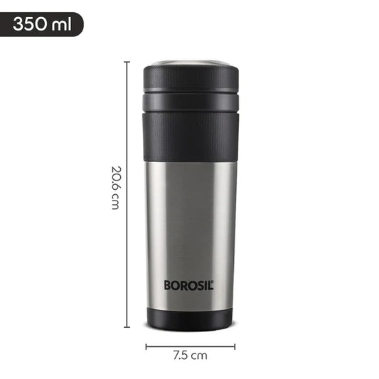 Borosil Hydra Travel Mate Thermal Vacuum Insulated Bottle 350ml Stainless Steel