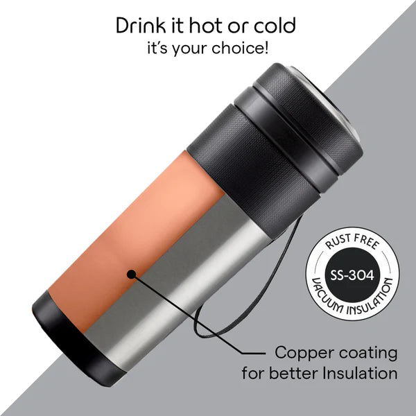 Borosil Hydra Travel Mate Thermal Vacuum Insulated Bottle 350ml Stainless Steel