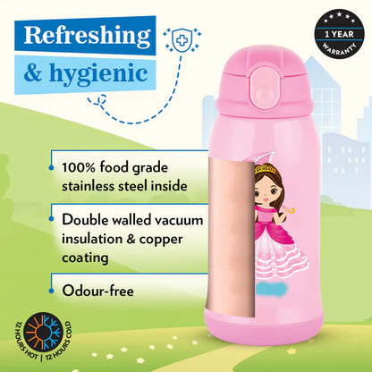 Borosil Hydra Kids Thermal Vacuum Insulated Bottle 500ml with Straw