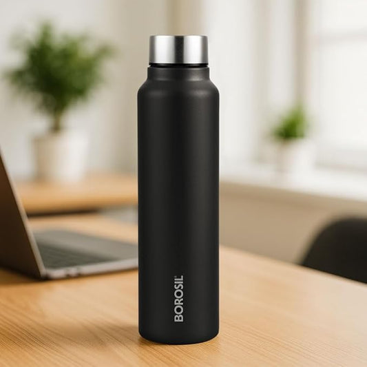 Borosil Hydra Sip N Chill Black 1000ml Stainless Steel Bottle
