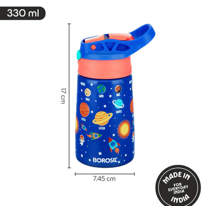 Borosil Hydra Thermal Vacuum Insulated Kids Straw Bottle 330ml