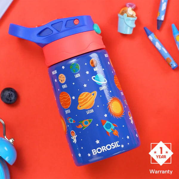 Borosil Hydra Thermal Vacuum Insulated Kids Straw Bottle 330ml