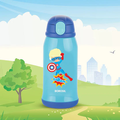 Borosil Hydra Kids Thermal Vacuum Insulated Bottle 500ml with Straw