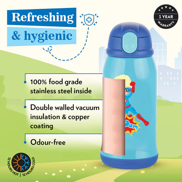 Borosil Hydra Kids Thermal Vacuum Insulated Bottle 500ml with Straw