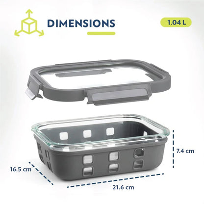 Borosil Klip n Store Plus Rectangular Borosilicate Glass Container & Lid