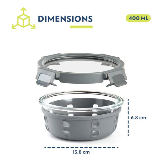 Borosil Klip n Store Plus Round Borosilicate Glass Container & Lid