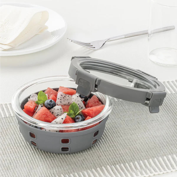 Borosil Klip n Store Plus Round Borosilicate Glass Container & Lid