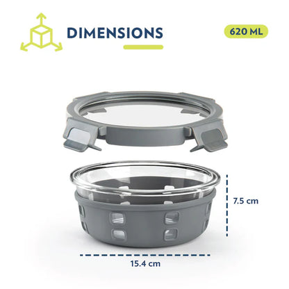 Borosil Klip n Store Plus Round Borosilicate Glass Container & Lid