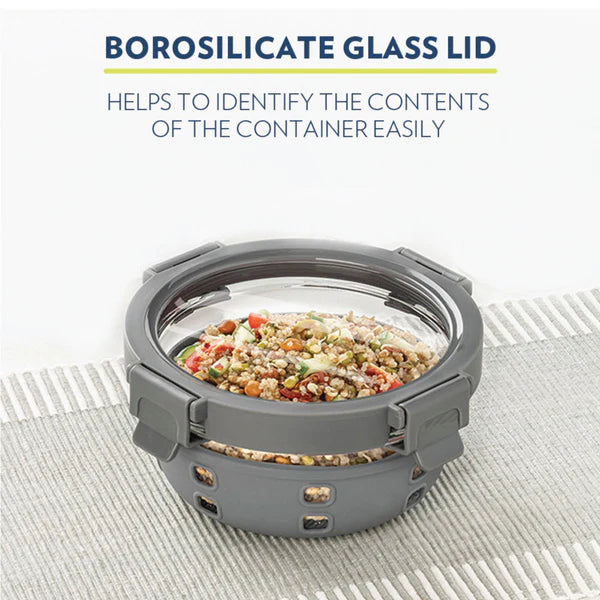 Borosil Klip n Store Plus Round Borosilicate Glass Container & Lid