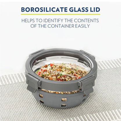 Borosil Klip n Store Plus Round Borosilicate Glass Container & Lid