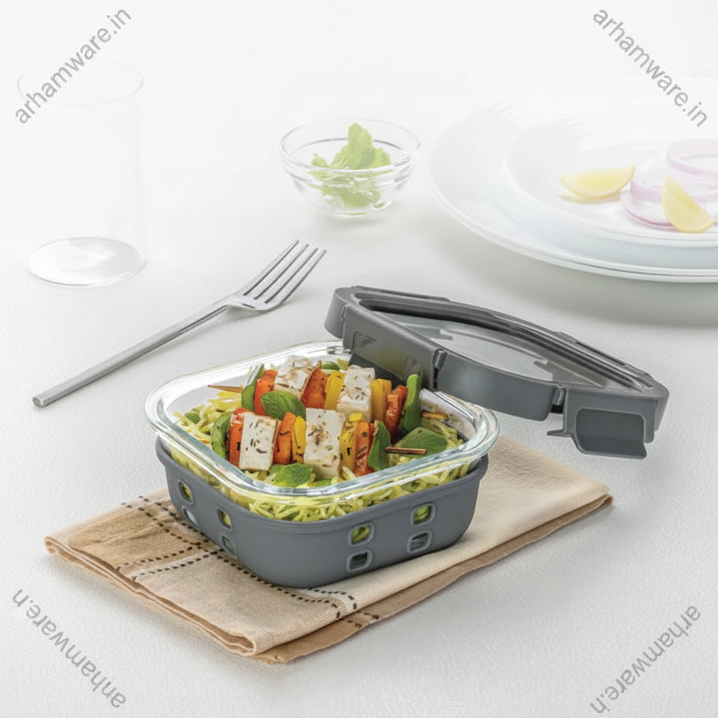 Borosil Klip n Store Plus Square Borosilicate Glass Container & Lid