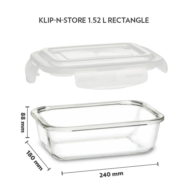 Borosil Klip n Store Rectangular Borosilicate Glass Container 1520ml