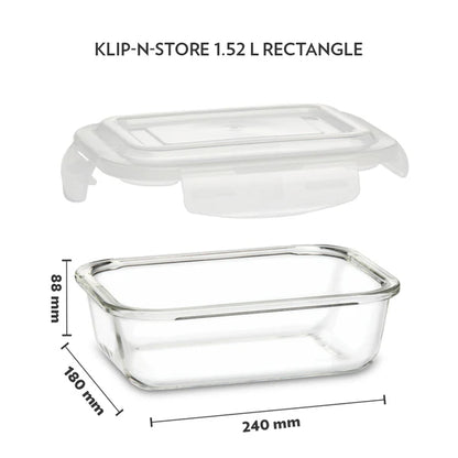 Borosil Klip n Store Rectangular Borosilicate Glass Container 1520ml