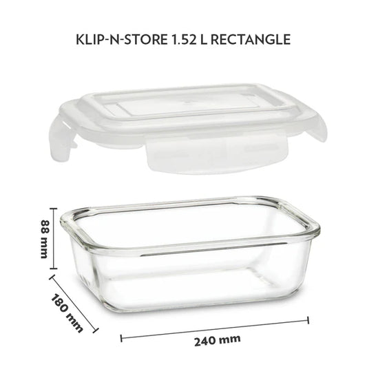 Borosil Klip n Store Rectangular Borosilicate Glass Container 1520ml