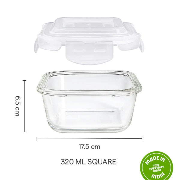 Borosil Klip n Store Square Borosilicate Glass Container