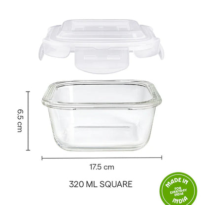 Borosil Klip n Store Square Borosilicate Glass Container