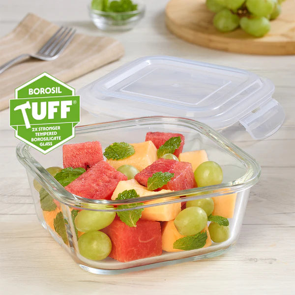 Borosil Klip n Store Square Borosilicate Glass Container