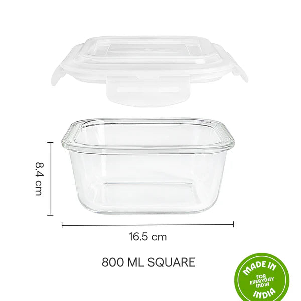 Borosil Klip n Store Square Borosilicate Glass Container