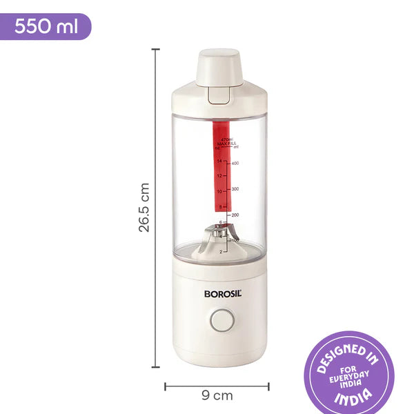 Borosil Nutrimate Portable Juicer and Grinder 550ml White