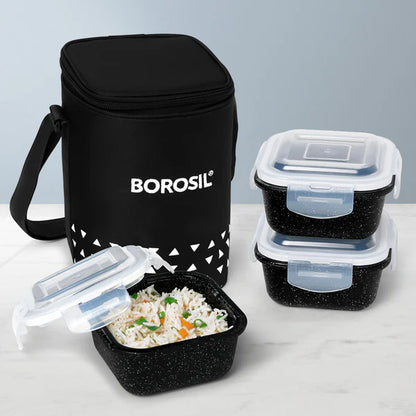 Borosil Glass Lunch Set Vertical with 3 Containers with Bag
