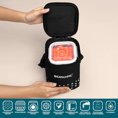 Borosil Glass Lunch Set Vertical with 3 Containers with Bag