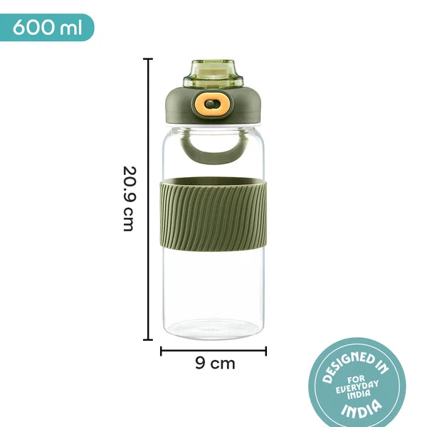 Borosil Poppy Borosilicate Glass Bottle 600ml