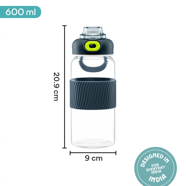 Borosil Poppy Borosilicate Glass Bottle 600ml