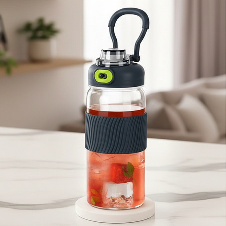 Borosil Poppy Borosilicate Glass Bottle 600ml