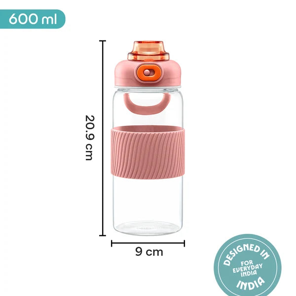 Borosil Poppy Borosilicate Glass Bottle 600ml