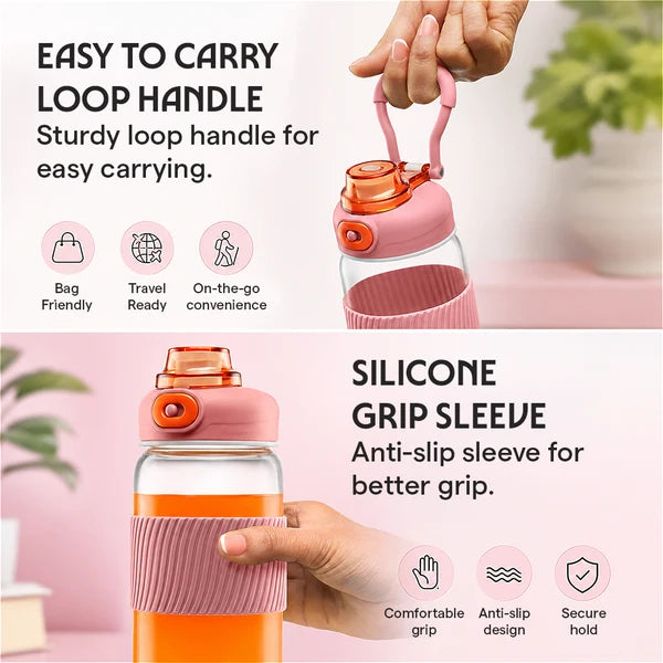 Borosil Poppy Borosilicate Glass Bottle 600ml