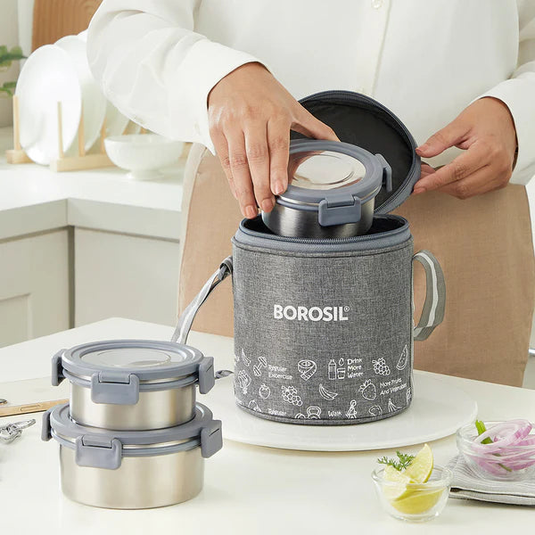 Borosil Slate Lunch Set With Vartical Bag Set Of 3