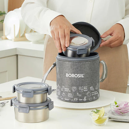 Borosil Slate Lunch Set With Vartical Bag Set Of 3