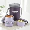 Borosil Glory Microwavable (Inside) Stainless Steel (Outside Plastic) Lunch Set with Bag Set of 3
