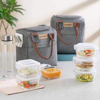 Borosil Borosilicated Glass Lunch Set With Glass Bottle And Bag