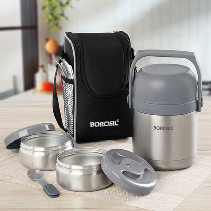 Borosil Hot-N-Fresh Thermal Vacuum Insulated Lunch Box with Bag