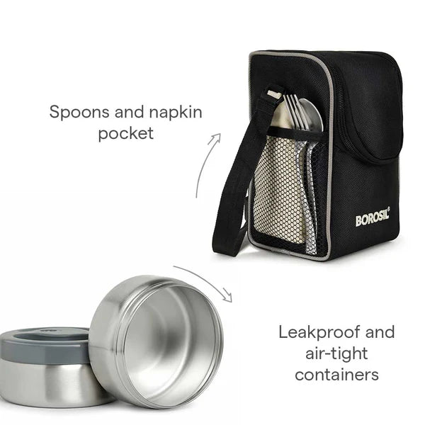 Borosil Hot-N-Fresh Thermal Vacuum Insulated Lunch Box with Bag