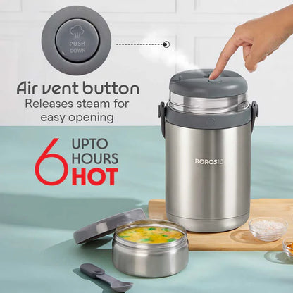 Borosil Hot-N-Fresh Thermal Vacuum Insulated Lunch Box with Bag