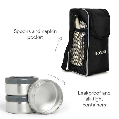 Borosil Hot-N-Fresh Thermal Vacuum Insulated Lunch Box with Bag