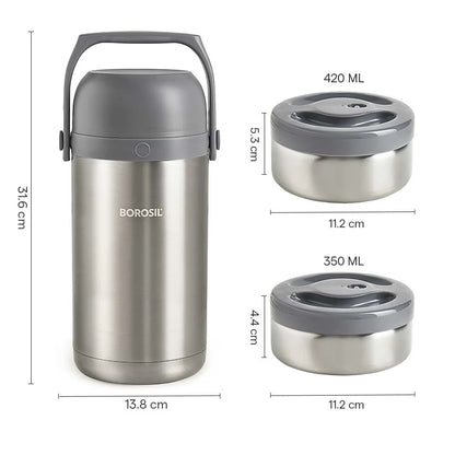 Borosil Hot-N-Fresh Thermal Vacuum Insulated Lunch Box with Bag