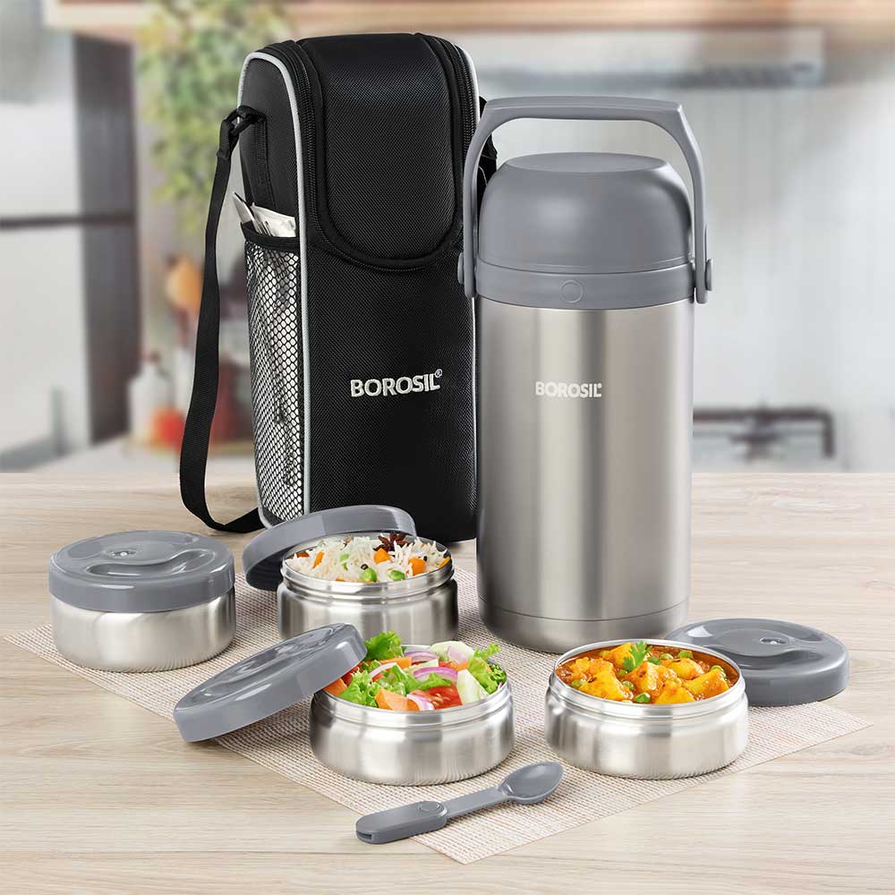 Borosil Hot-N-Fresh Thermal Vacuum Insulated Lunch Box with Bag