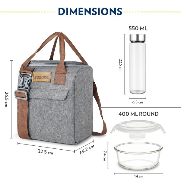 Borosil Borosilicated Glass Lunch Set With Glass Bottle And Bag