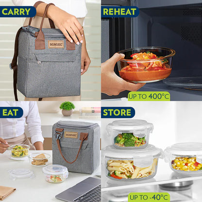 Borosil Borosilicated Glass Lunch Set With Glass Bottle And Bag
