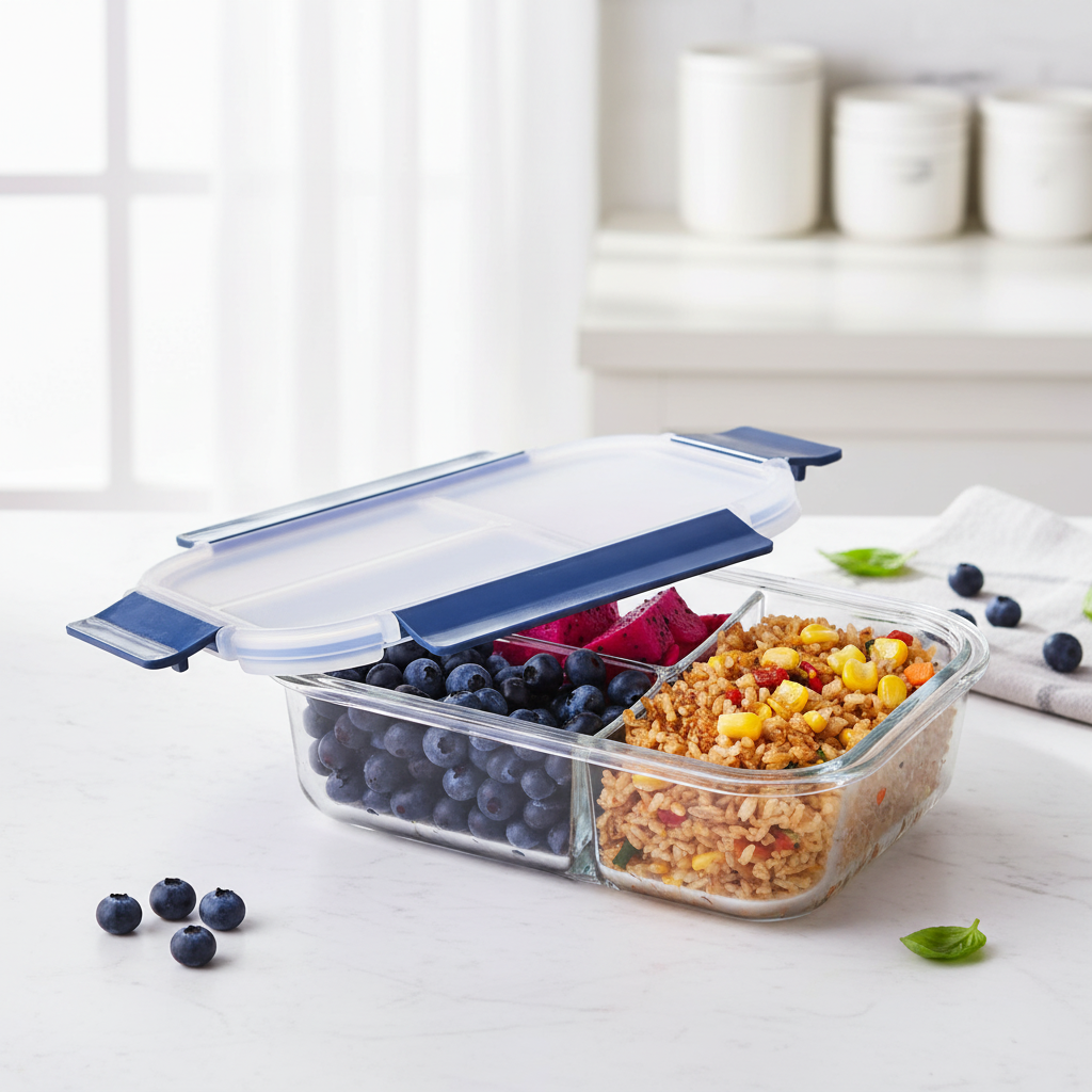 Dubblin Triple Treat 3 Partition Borosilicate Glass Lunch Box 960ml