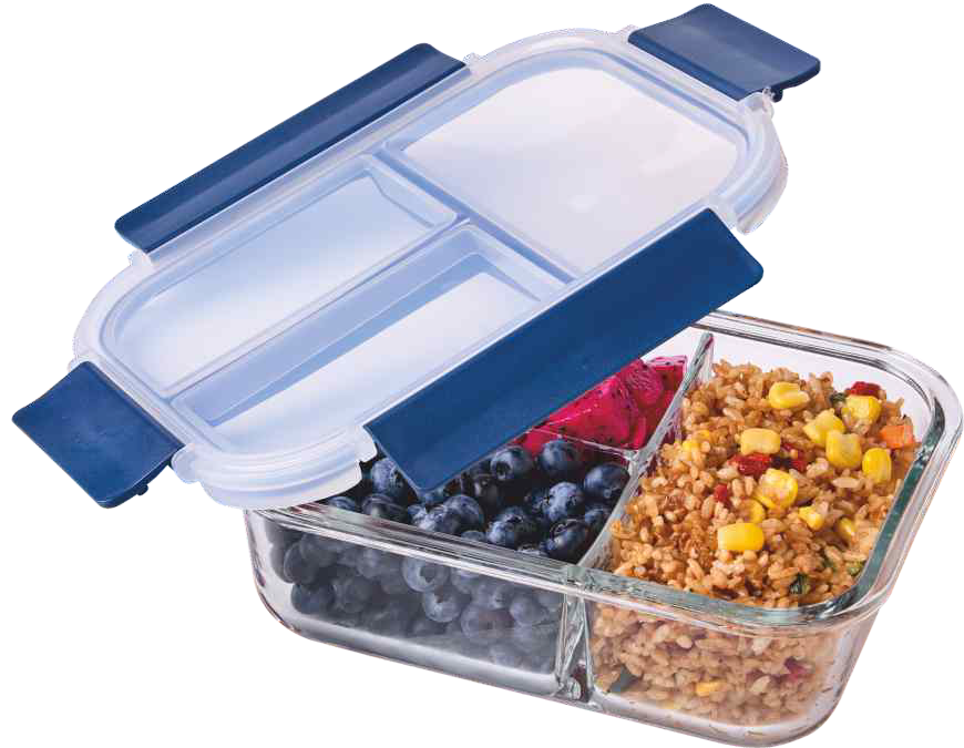 Dubblin Triple Treat 3 Partition Borosilicate Glass Lunch Box 960ml