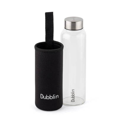 Dubblin Stream 400ml Slim Borosilicate Glass Bottle With Bag