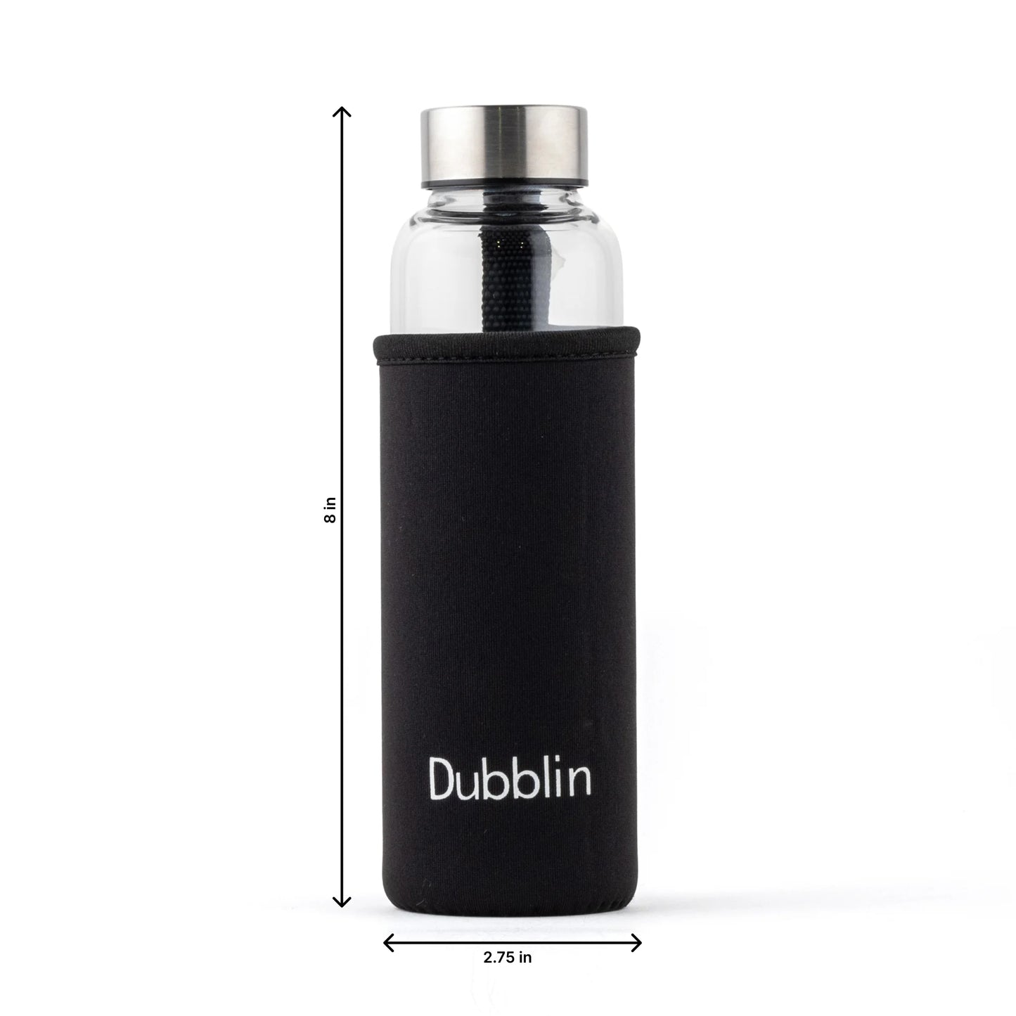 Dubblin Stream 400ml Slim Borosilicate Glass Bottle With Bag