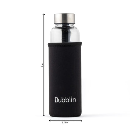 Dubblin Stream 400ml Slim Borosilicate Glass Bottle With Bag