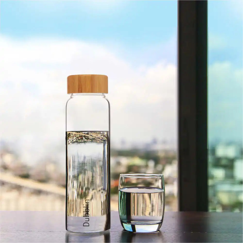 Dubblin Bamboo 400ml Slim Borosilicate Glass Bottle with Bamboo Screw Cap