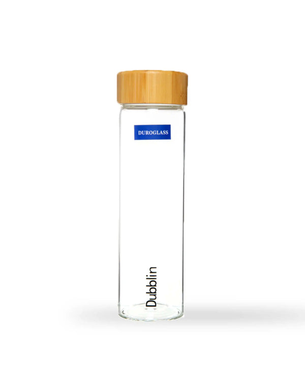 Dubblin Bamboo 400ml Slim Borosilicate Glass Bottle with Bamboo Screw Cap